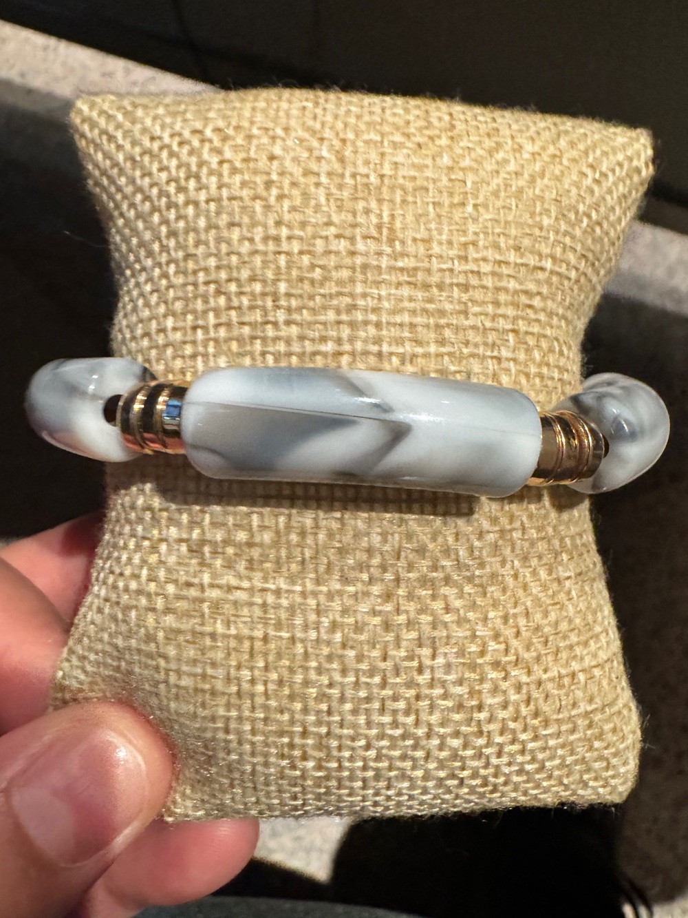 Marbled Light Gray Resin Beaded Stretch Bracelet
